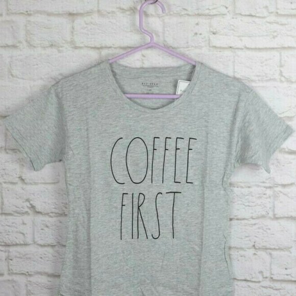 NWT Rae Dunn Coffee First Gray Tee T-Shirt XS - Picture 3 of 9